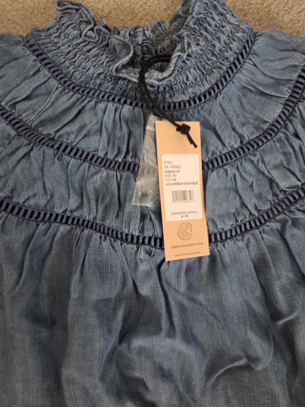 Rebecca Minkoff Jordana Smocked Long Sleeves Blouse Size XS $198 - Picture 6 of 6